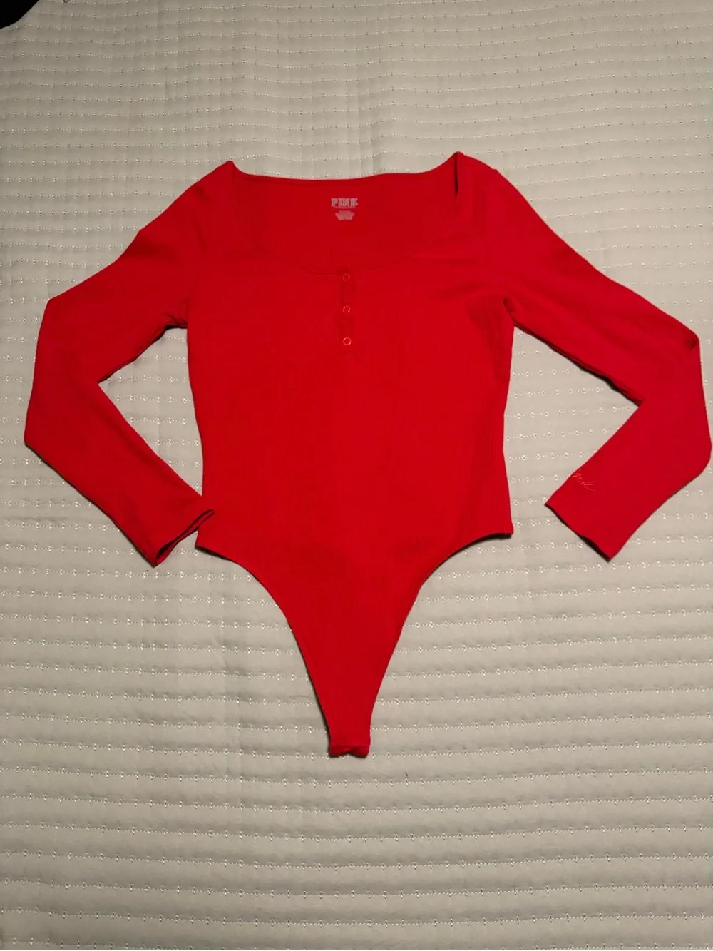 PINK Victoria's Secret Red Ribbed Long-Sleeve Bodysuit - Picture 1 of 2